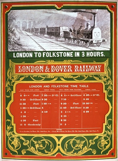 Early timetable for the London to Dover Railway de English School
