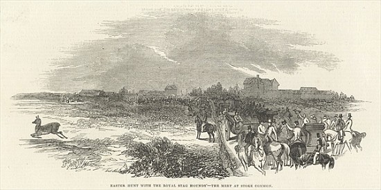 Easter Hunt with the Royal Stag Hounds: the Meet at Stoke Common, from ''The Illustrated London News de English School