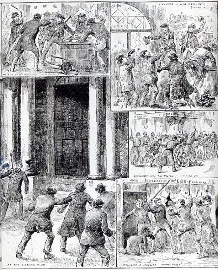 Great Riots in London, illustration from ''Pictorial News'', February 20th 1886 de English School