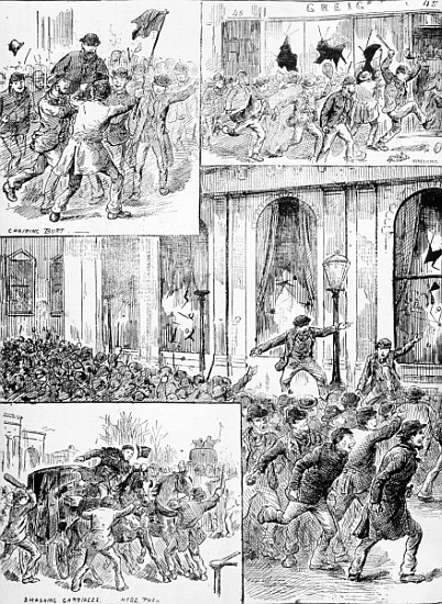 Great Riots in London, illustration from ''Pictorial News'', February 20th 1886 de English School