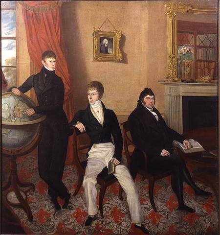 Group Portrait of Three Men in an Elaborate Sitting Room Interior de English School