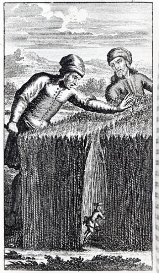 Gulliver is discovered by a farmer in Brobdingnag, illustration from ''Gulliver''s Travels''Jonathan de English School