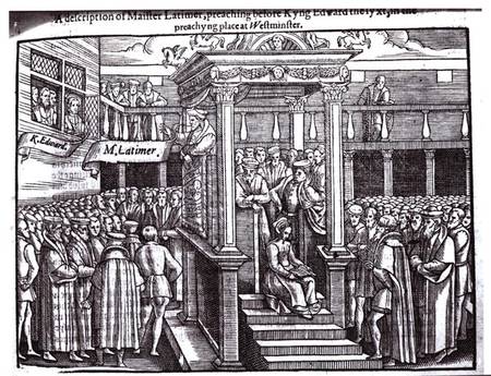 Hugh Latimer (c.1485-1555) Preaching before King Edward VI (1537-53) at Westminster in 1547 de English School