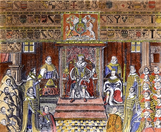 James I of England (1566-1625) at Court, de English School