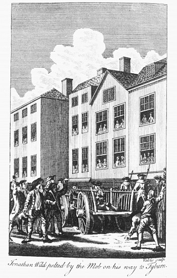 Jonathan Wild pelted the mob on his way to Tyburn, from the ''Newgate Calendar'' de English School