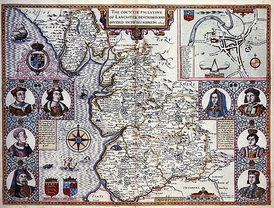 Map of Lancaster divided into hundreds de English School