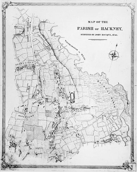 Map of the Parish of Hackney, surveyed John Rocque (c.1709-1762) 1745 de English School