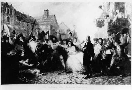 The Mobbing of John Wesley (1703-91) at Wednesbury  (b&w photo) de English School
