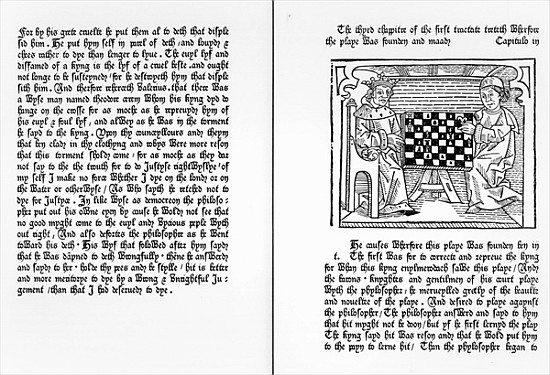 Pages from the English translation of ''De Ludo Saccorum'' Jacques de Cessoles, including an illustr de English School