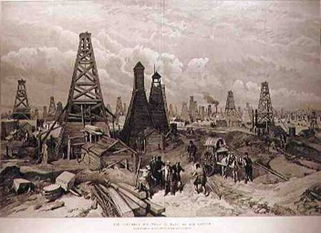 The Petroleum Oil Wells at Baku on the Caspian Sea, from 'The Illustrated London News' de English School