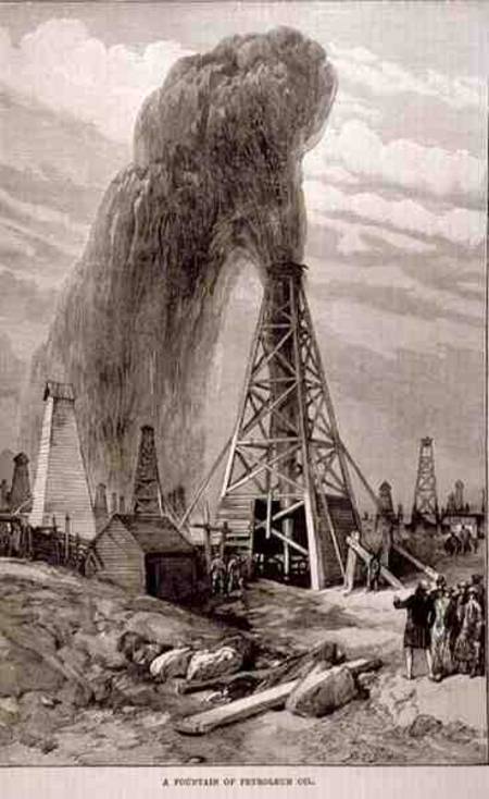 The Petroleum Oil Wells at Baku on the Caspian: A Fountain of Petroleum Oil, from 'The Illustrated L de English School