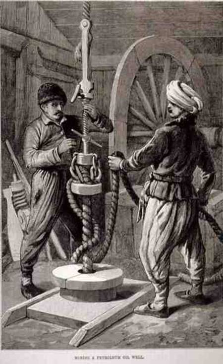The Petroleum Wells at Baku on the Caspian: Boring a Petroleum Oil Well, from 'The Illustrated Londo de English School