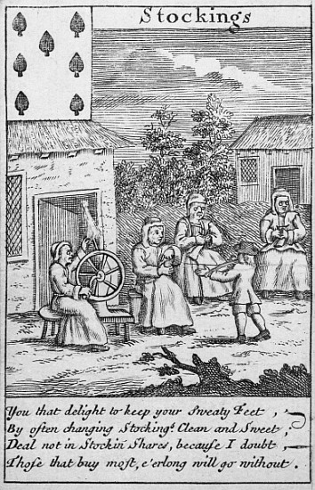 Playing Card showing workers making stockings (detail of 392627) de English School