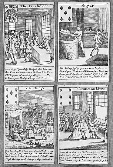 Playing Cards depicting current commercial ventures, c.1720 de English School