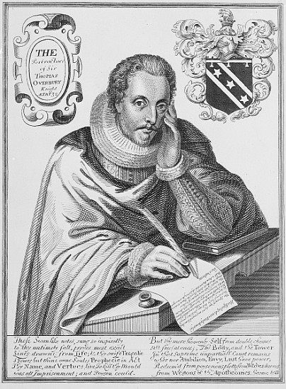 Portrait of Sir Thomas Overbury (1581-1613) writing out his epitaph; engraved by Renold Elstrack (15 de English School