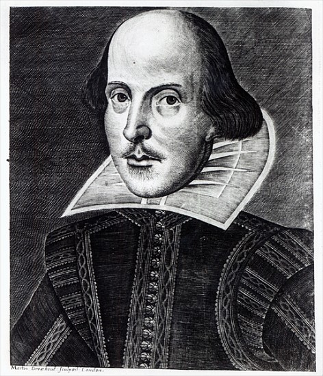Portrait of William Shakespeare; engraved by Martin Droeshout de English School