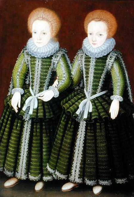 Portrait of Sarah and Elizabeth Poulett of Hinton St. George, Somerset de English School