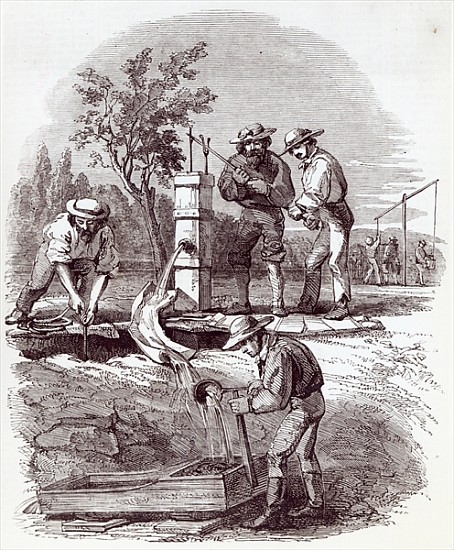 River-bed claim on the Turon, from ''The Illustrated London News'', 21st August 1852 de English School