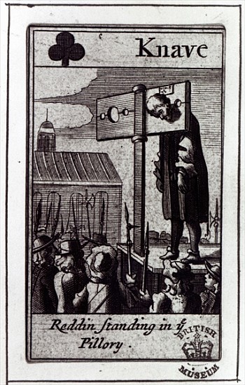 The Knave of Clubs, from a pack of Cards relating to the 1678 Popish Plot and the condemnation of Na de English School