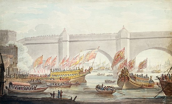 The Lord Mayor landing at Westminster, with a View of the Bridge de English School