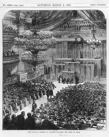 The National Assembly at Bordeaux discussing the terms of peace, the 4th of March 1871 (b/w engravin de English School