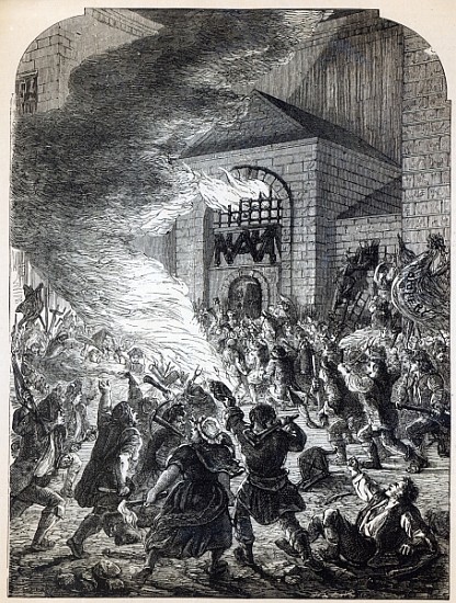 The ''No Popery'' rioters burning the prison of Newgate in 1780 de English School