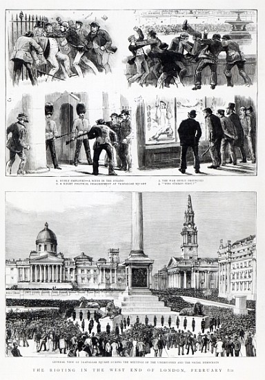 The Rioting in the West End of London, illustration from ''The Graphic'', February 13th 1886 de English School