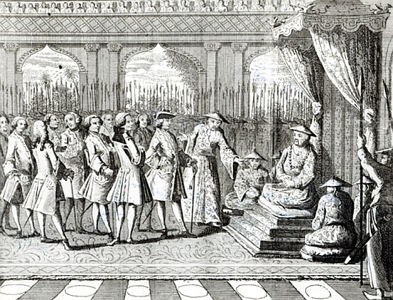 The Viceroy of Canton giving an audience to Commodore Anson from ''George Anson''s Voyage around the de English School