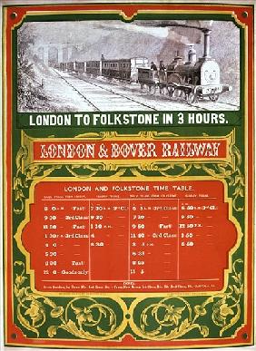 Early timetable for the London to Dover Railway