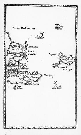 Map of Laputa, Balnibari, Luggnagg, Glubbdubdrib and Japan, illustration from the first edition of '