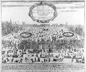 The Frost Fair of the winter of 1683-84 on the Thames, with Old London Bridge in the Distance. c.168
