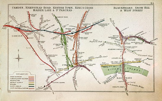 Transport map of London, c.1915 de English School