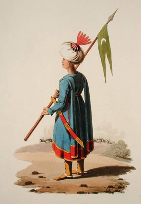 Turkish soldier, from 'Costumes of the Various Nations', Volume VII, 'The Military Costume of Turkey de English School