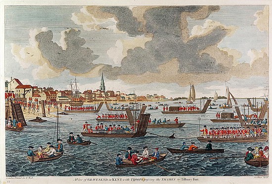 View of Gravesend with troops crossing the Thames to Tilbury Fort de English School