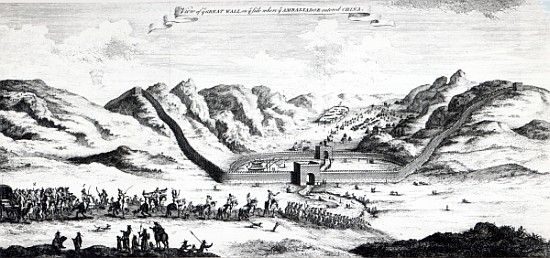 View of the Great Wall on the side where the Ambassador entered China, from ''A Collection of Voyage de English School