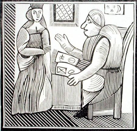 A Woman seeks guidance from the Soothsayer, copy of an illustration from 'The History of Mother Bunc de English School