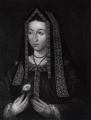Portrait of Elizabeth of York (1467-1503) (engraving) (b/w photo) de English School, (16th century)