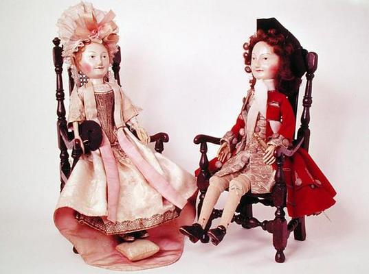 Lord and Lady Clapham, c.1680s (wooden dolls) (see also 2453) de English School, (17th century)