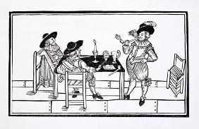 Vintners in a Tudor ale house, from a broadsheet 'Health to All', 1642 (woodcut)
