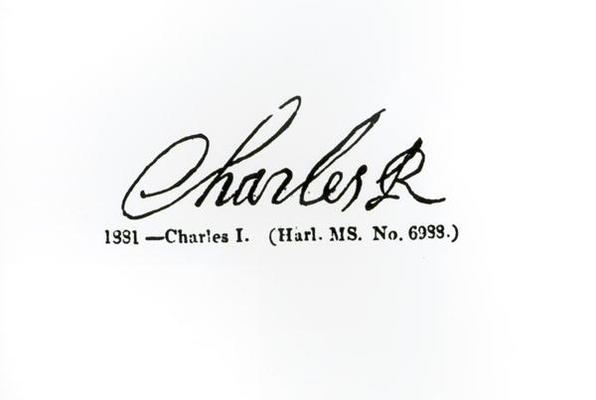 Signature of King Charles I (1600-49) (engraving) (b/w photo) de English School, (17th century) (after)