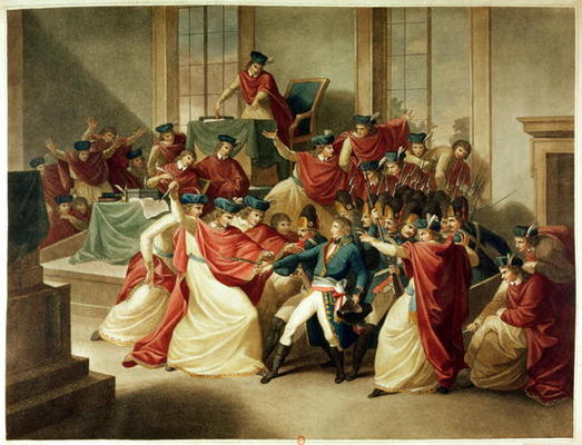 Coup d'Etat of 18 Brumaire, November 10th, 1799 (colour litho) de English School, (18th-19th century)