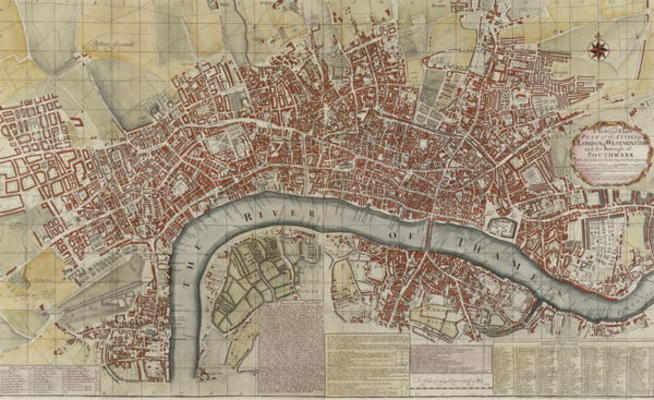 A New and Exact Plan of the Cities of London and Westminster and the Borough of Southwark, 1725 (col de English School, (18th century)