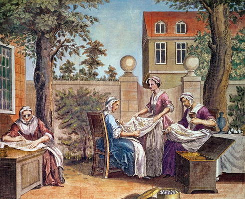 Silk-Making, engraved by J. Hinton for 'Universal Magazine' at the Kings Arms, St. Paul's Churchyard de English School, (18th century)
