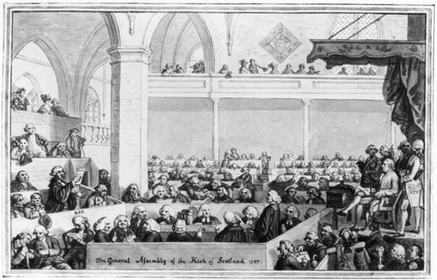 The General Assembly of the Kirk of Scotland, 1787 (engraving) (b&w photo) de English School, (18th century)