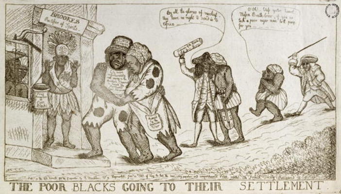 The Poor Blacks Going to their Settlement, pub. by E. Macklew, 1787 (etching) de English School, (18th century)
