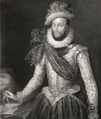 Portrait of Sir Walter Raleigh (1554-1618) from 'Lodge's British Portraits', 1823 (litho) de English School, (19th century)
