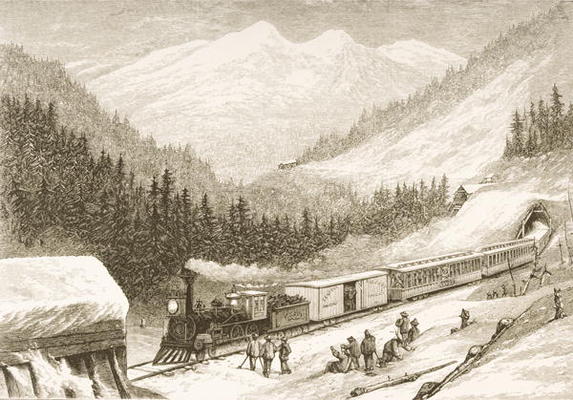 Carrying United States Mail Across the Sierra Nevada in 1870, from 'American Pictures', published by de English School, (19th century)
