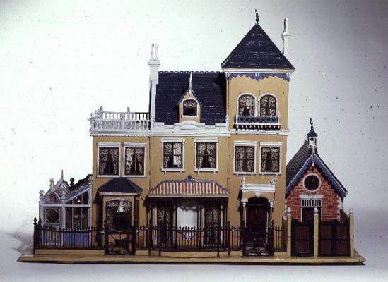 Model villa made of carved wood in the architectural style of 1860's made by Thomas Risley (1872-193 de English School, (19th century)