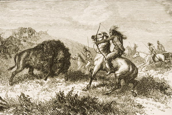 Buffalo Hunting on the Great Plains between St. Louis and Denver, c.1870, from 'American Pictures', de English School, (19th century)