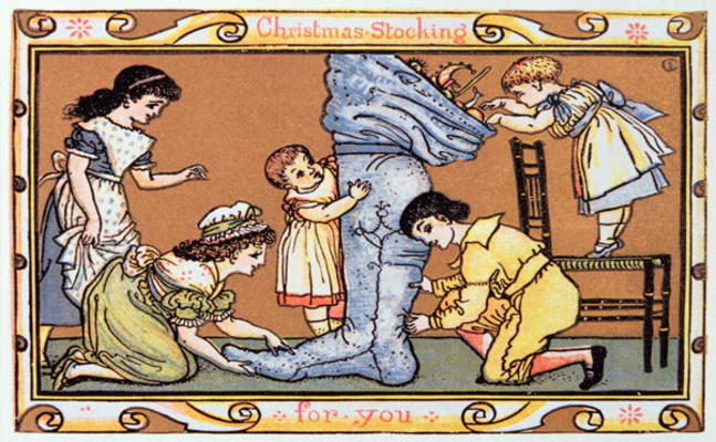 Christmas Stocking For You, a Victorian christmas card (engraving) de English School, (19th century)